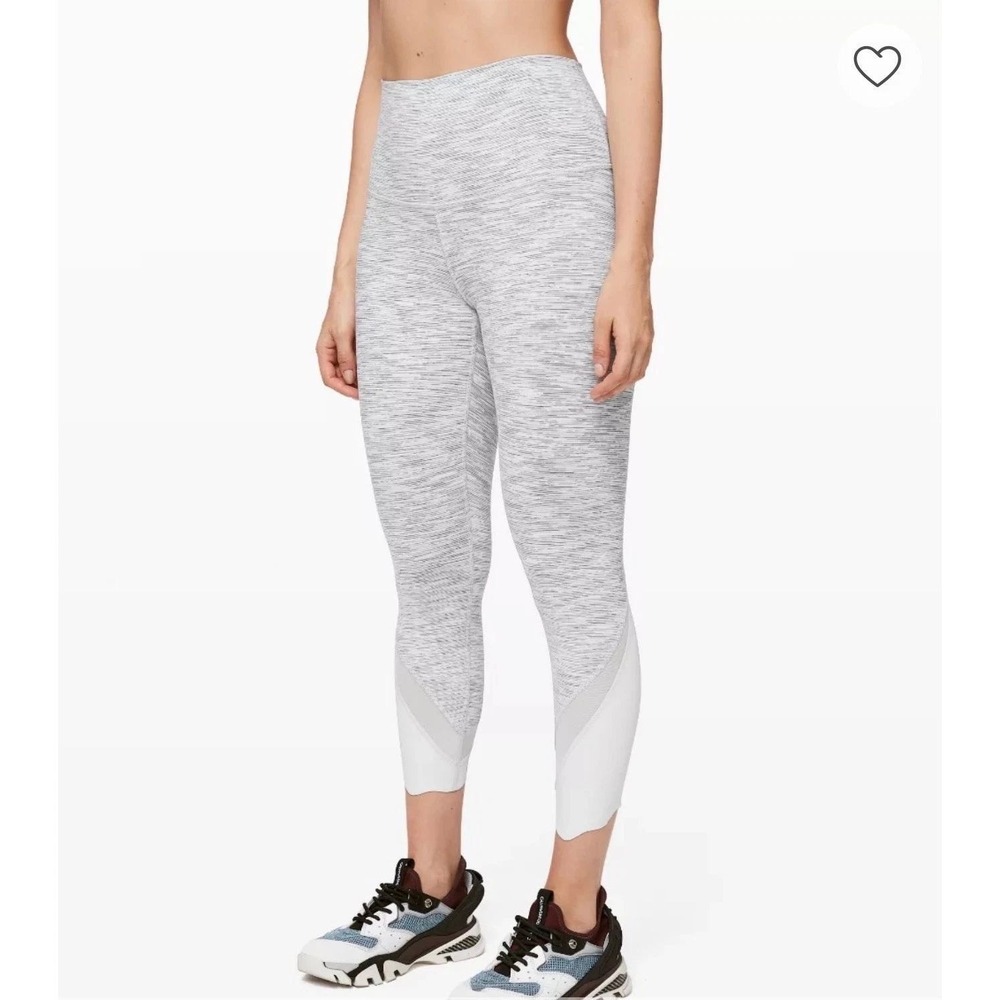 Lululemon High Rise Space Dye Mesh Scallop Hem Leggings Grey White Womens 10
